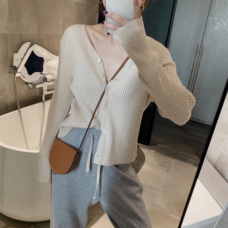 Áo khoác len cardigan ZHELIHANGFEI thiết kế tay dài cổ chữ V thời trang cho nữ