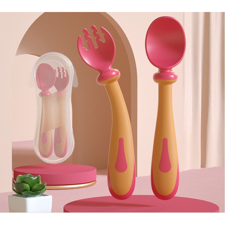 Bộ muỗng nĩa Silicon cho bé (Kèm hộp đựng bảo vệ)