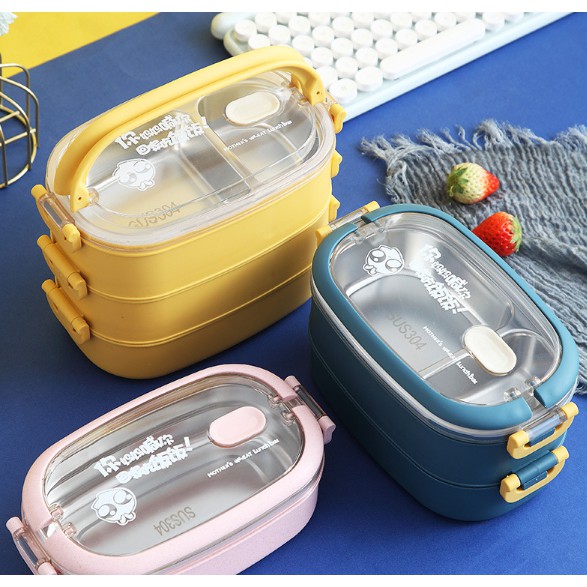 Hộp cơm văn phòng 2 tầng inox có quai xách tiện dụng, hộp cơm bỏ lồ vi sóng,hộp cơm băn phòng,hộp cơm | BigBuy360 - bigbuy360.vn