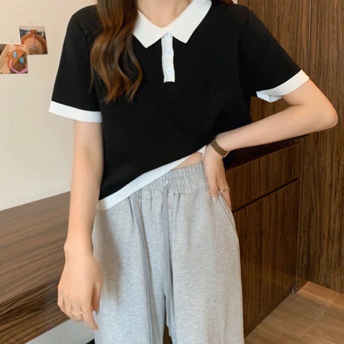 Áo polo Ngắn Tay Phối Màu Phong Cách Harajuku Thời Trang Cho Nữ Áo phông Nữ NZ-TX-284