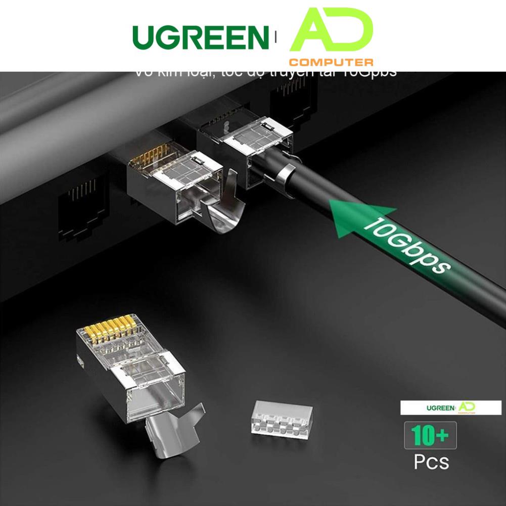 Hạt đầu bấm mạng bọc inox Cat7 thiết kế đuôi kẹp cố định vào cáp cao cấp UGREEN 70316
