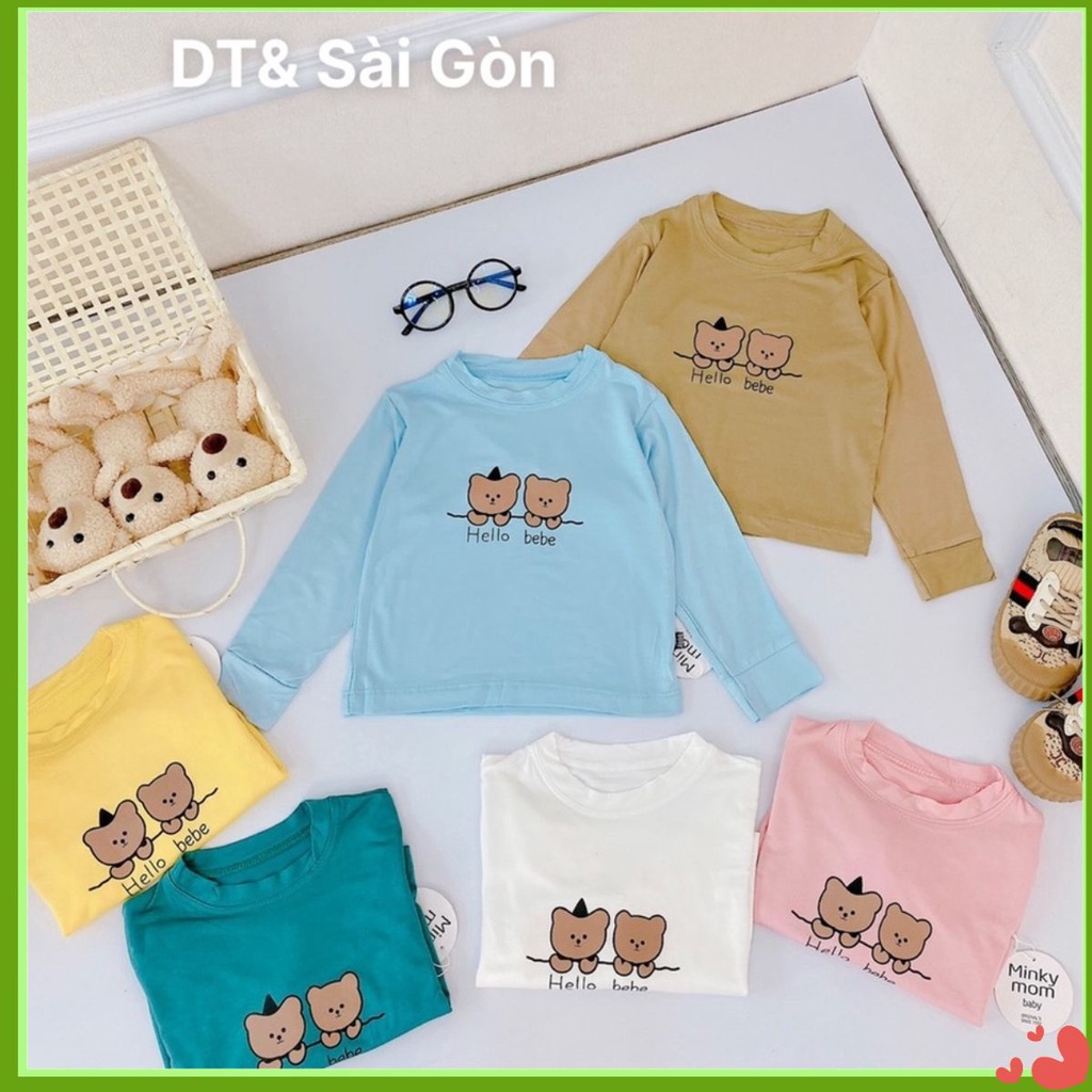 Áo Dài Tay Vải Thun Lạnh In Hình Gấu Không Bai Không Xù
