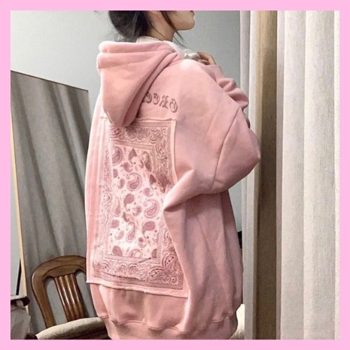Áo Hoodie Bandana Nữ - Hoodie Hồng Họa Tiết Thổ Cẩm Dáng Rộng Tay Bồng Mũ 2 Lớp Ullzang - HANHAN SHOP