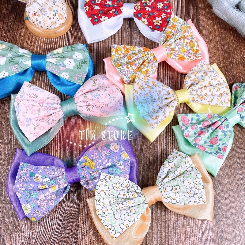 Kẹp tóc nơ hoa phối satin handmade cao cấp TÍM  STORE phụ kiện búi tóc nữ phong cách hàn quốc