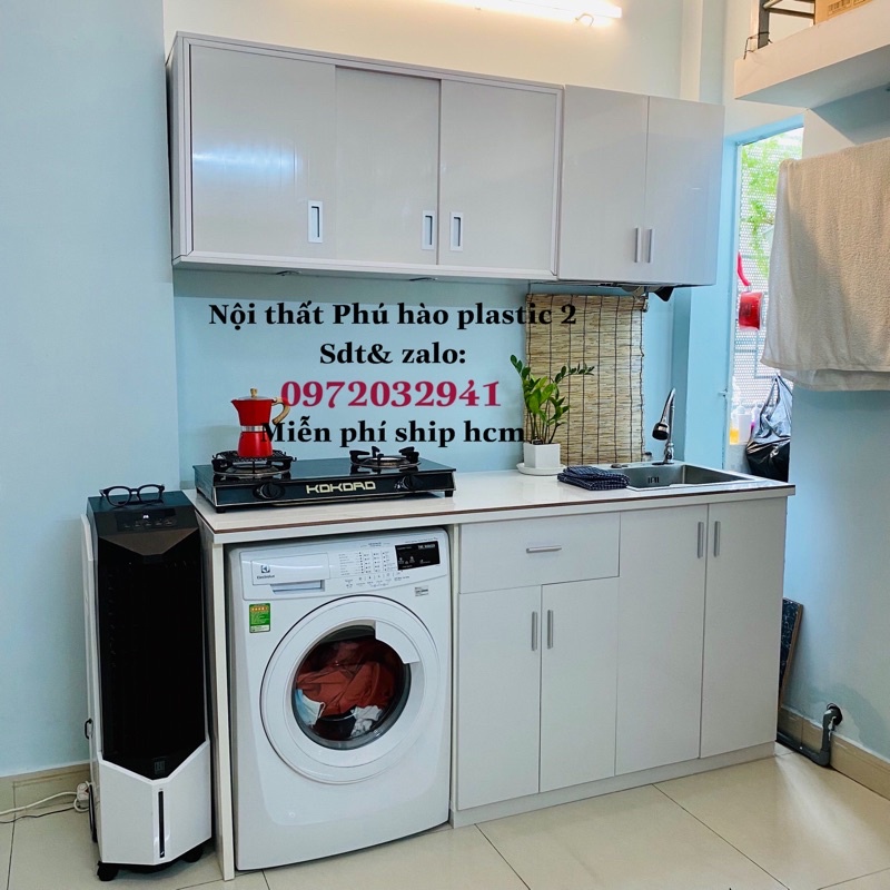 tủ bếp trên cửa lùa dưới cửa mở