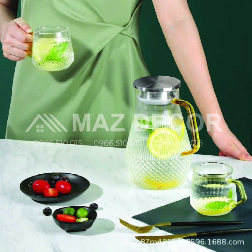 [GÍA SỈ] BỘ 1 BÌNH 6 CỐC LY THỦY TINH CHỊU NHIỆT PHA TRÀ NƯỚC LỌC DETOX SANG TRỌNG CAO CẤP