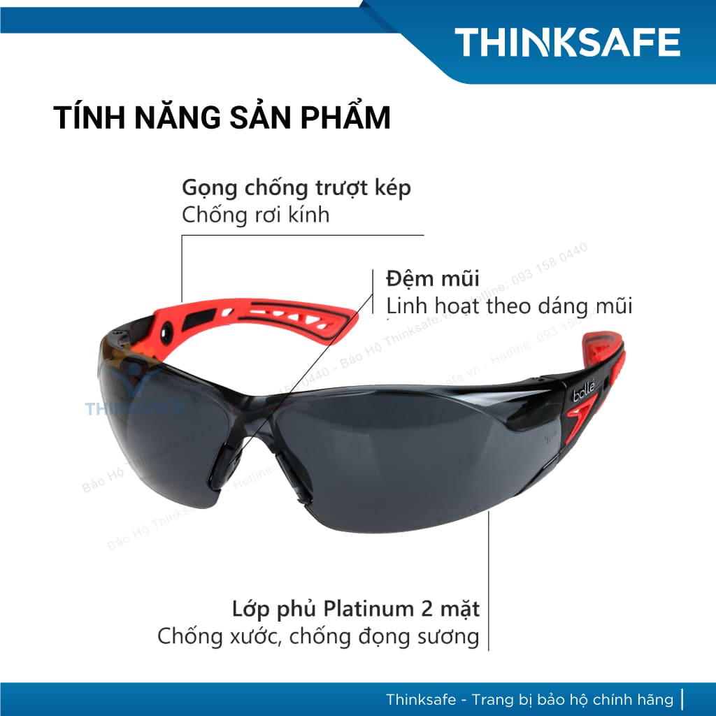 Kính bảo hộ Bolle Rush Plus chống bụi/ tia UV / bảo vệ mắt / kiểu dáng thời trang Kính bảo hộ chống bụi - THINKSAFE