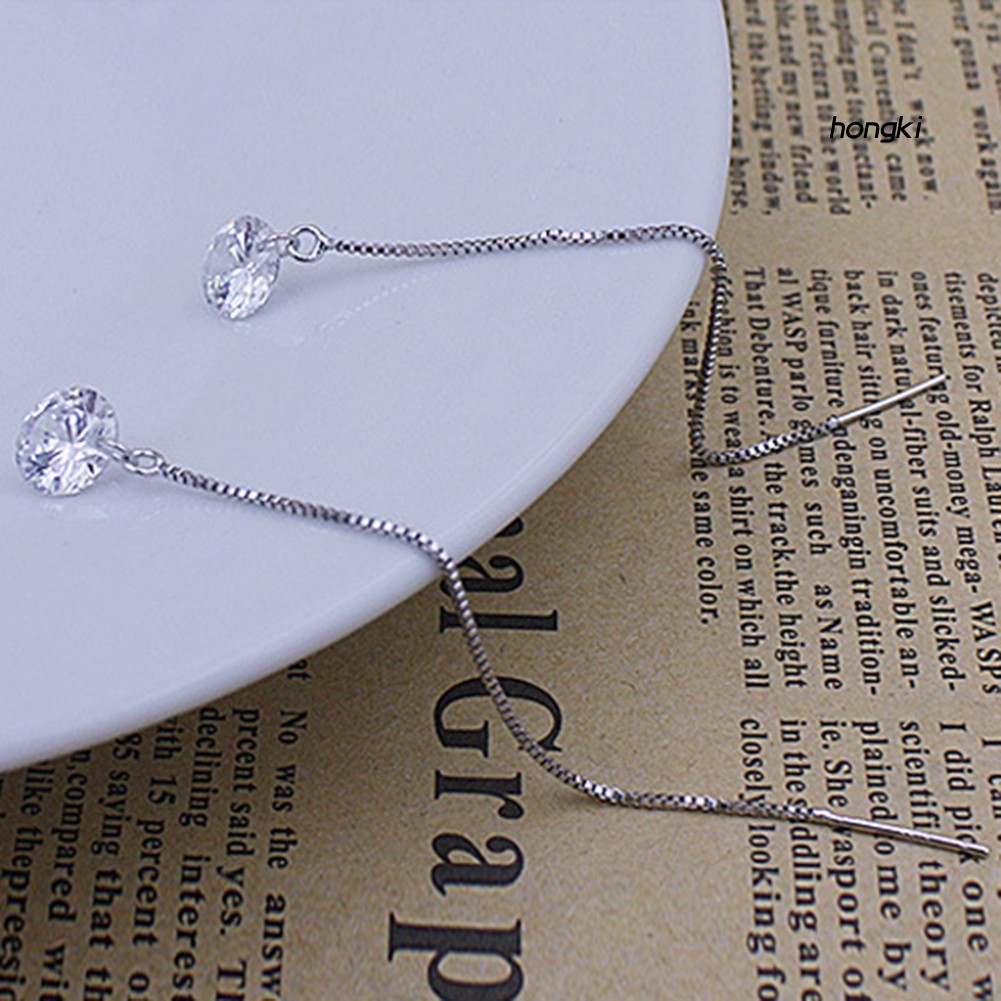 Bông tai nữ dáng dài mạ bạc đính đá zircon thời trang