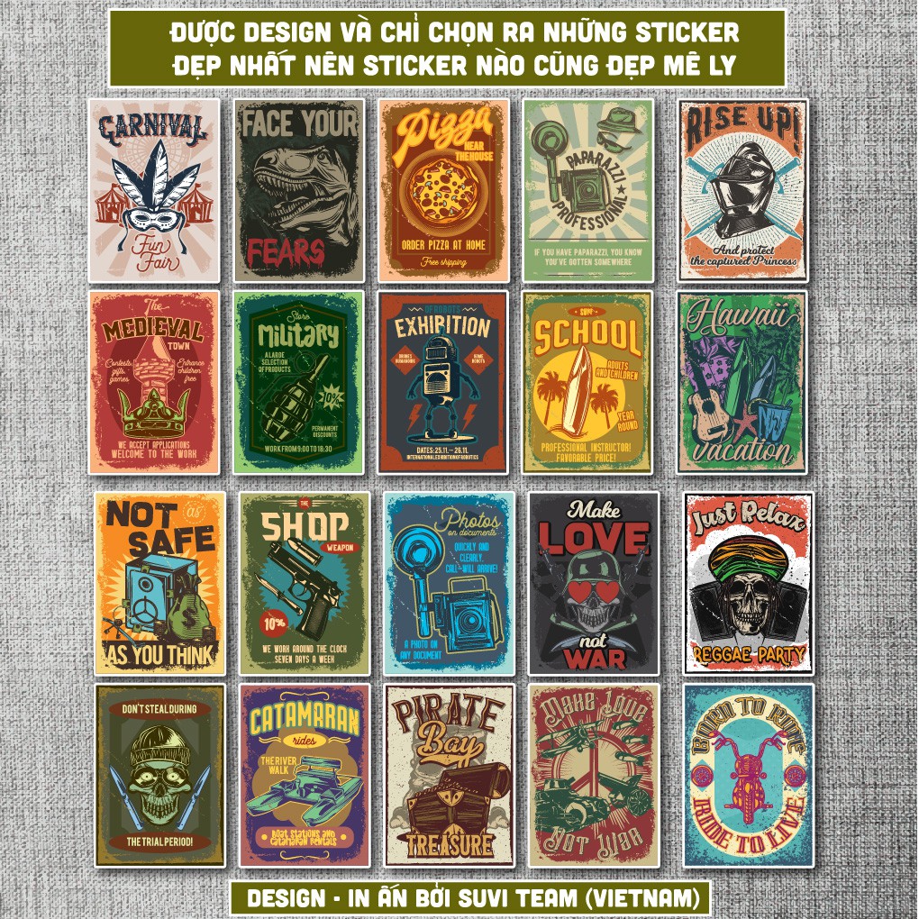 50 Sticker Vintage Retro 13 chống nước sticker dán laptop, điện thoại, đàn guitar, mũ bảo hiểm, vali. MSP:VR13