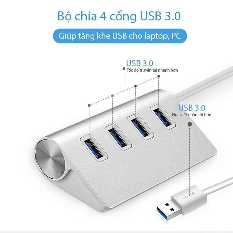 Hub bộ chia USB 3.0 cực hiện đại chất liệu hợp kim nhôm tốc độ cực nhanh có thể sử dụng cho nhiều thiết bị