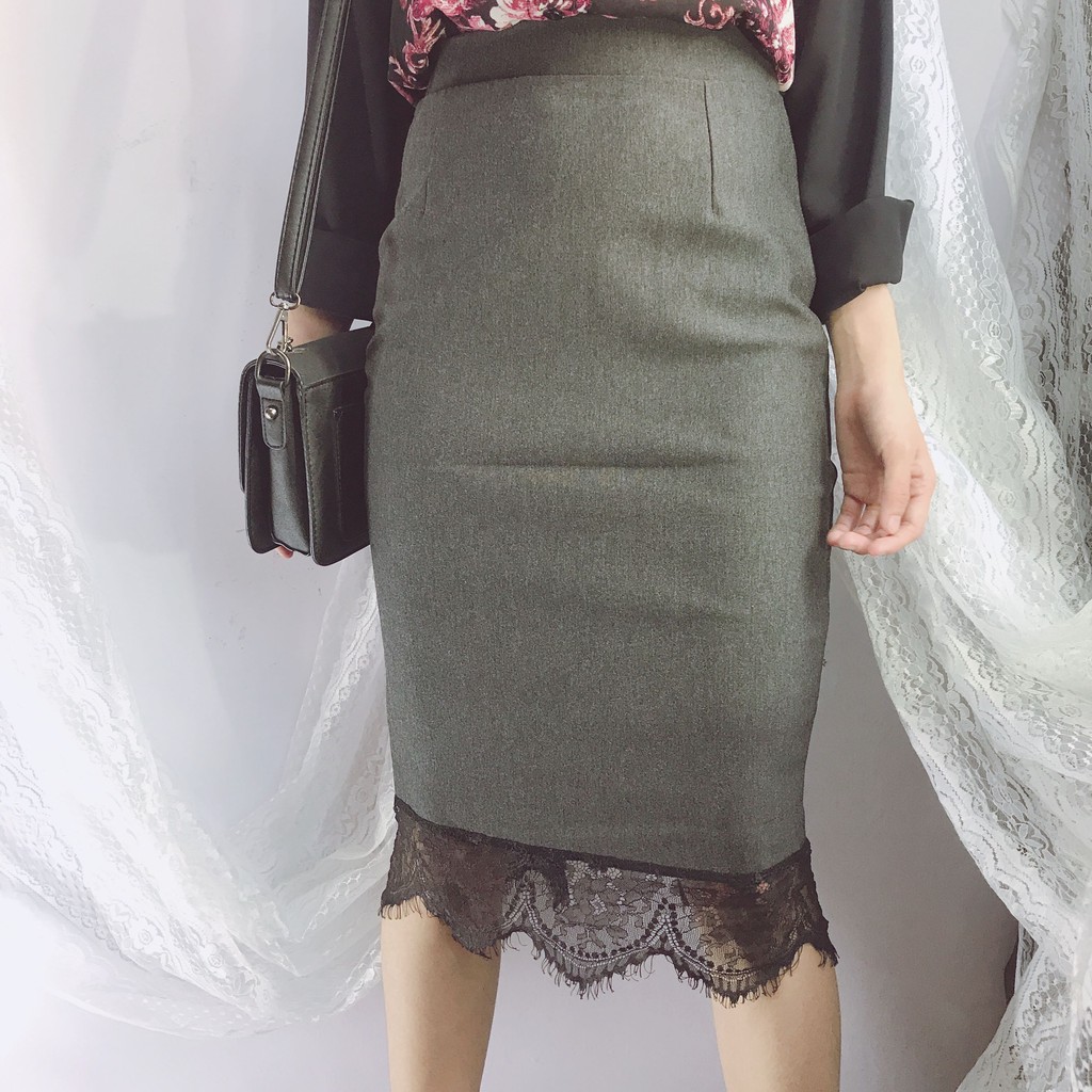 Chân váy công sở dài bigsize CR63V10 phối chân ren màu đen dài 63cm [size từ 48-85kg | BigBuy360 - bigbuy360.vn