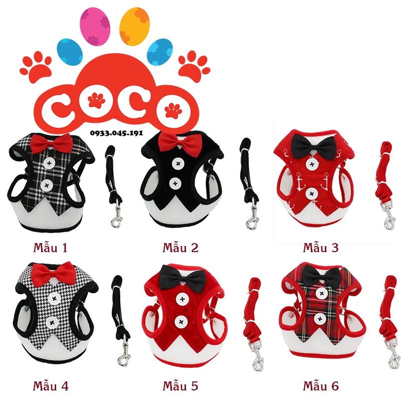 Đai/dây dắt chó mèo đi dạo kèm áo yếm, ghi lê có nơ dễ thương, tiện dụng
