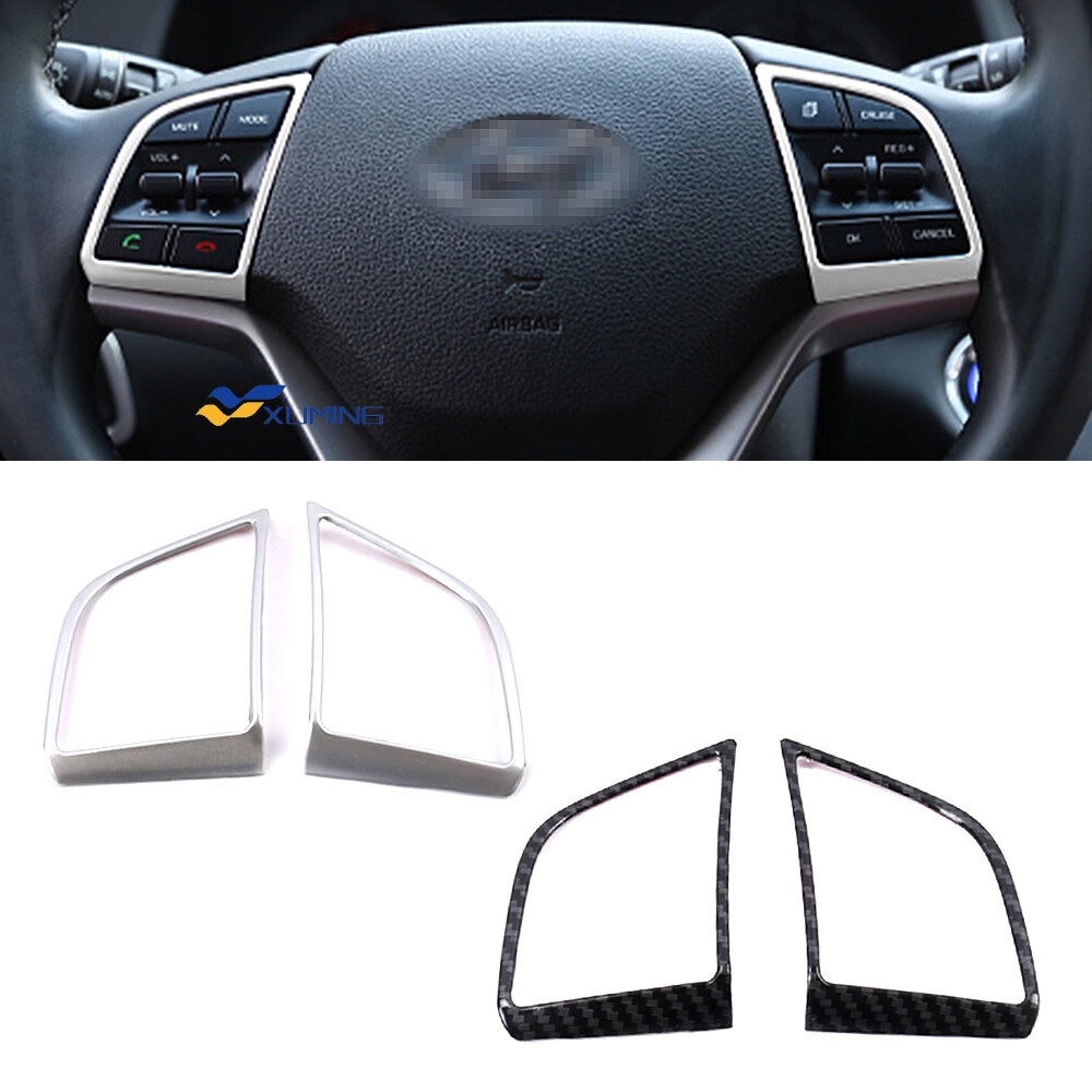 Khung Viền Nút Điều Khiển Vô Lăng Xe Hơi Họa Tiết Sợi Carbon Trang Trí Nội Thất Cho Hyundai Tucson 2015-2020