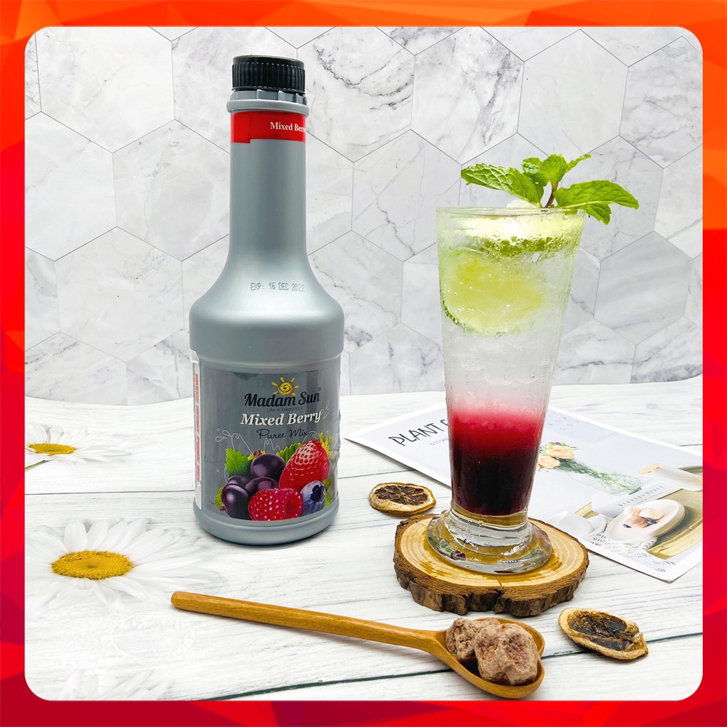 Mứt trái cây pha chế Madamsun hỗn hợp quả mọng (Mixed Berry Puree Mix) chai 1L - Hàng nhập khẩu chính hãng Malaysia