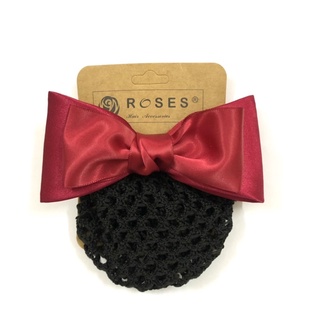 Kẹp nơ đỏ đô lưới búi ROSES Hair Accessories
