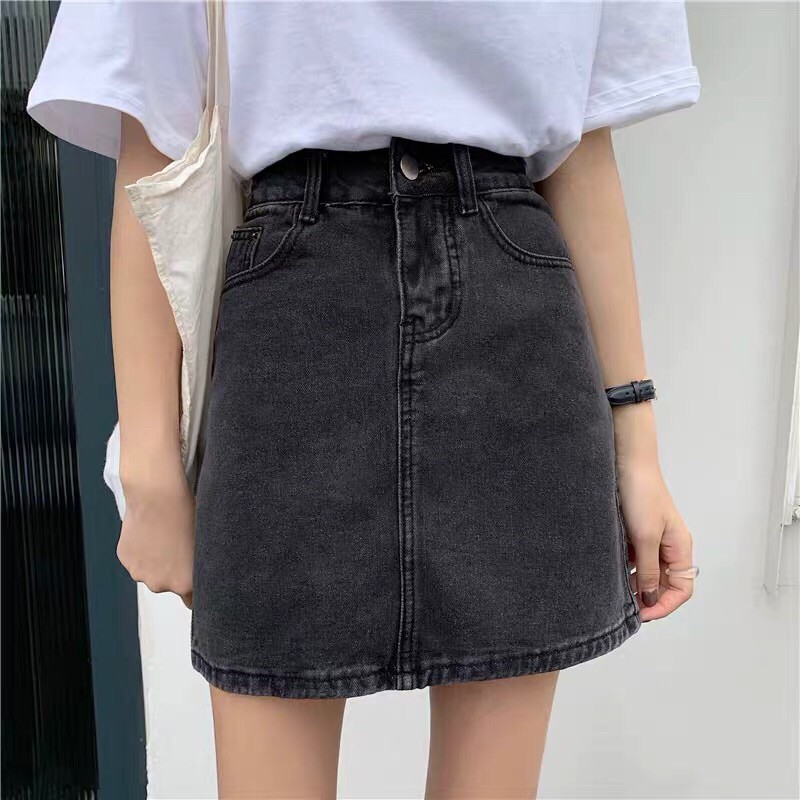 chân váy denim cạp cao phong cách năng động (order taobao)