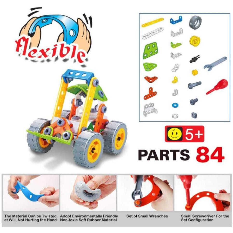 Đồ chơi phát triển kỹ năng Stem - Build&amp;Play - lắp ghép mô hình xe nâng 84 chi tiết Toyshouse J-7703