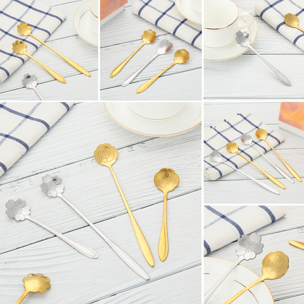 Muỗng Khuấy Cà Phê Bằng Thép Không Gỉ Mạ Hình Hoa Anh Đào Sáng Tạo Mới