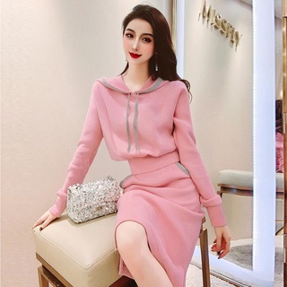 Set áo nỉ dài tay có mũ + chân váy tua rua thời trang nữ