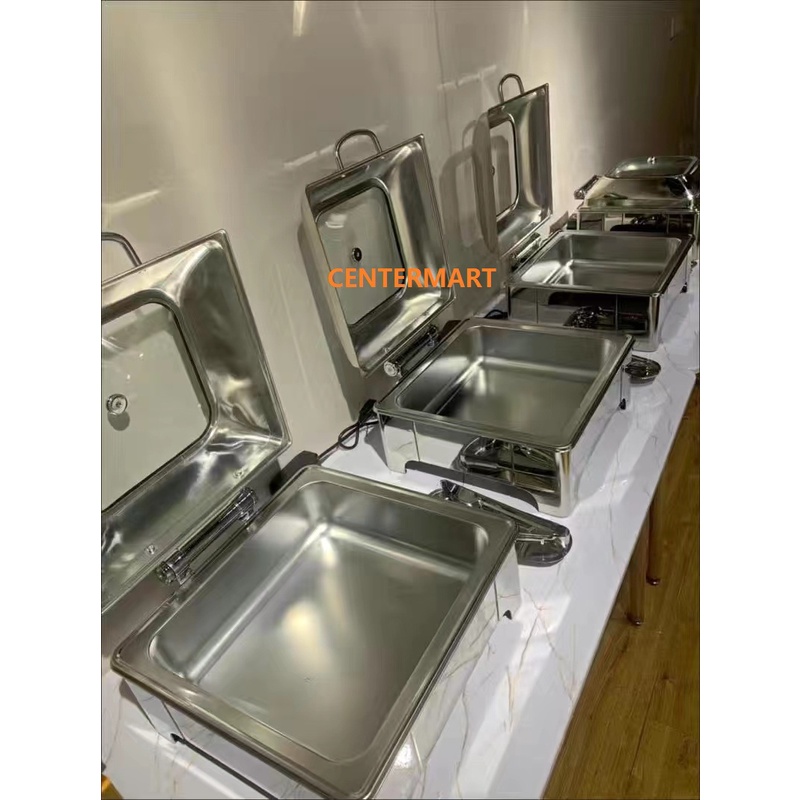 Nồi hâm buffet chữ nhật 9 lít - bản lề thủy lực nắp kính trong suốt- inox dầy - bảo hành 1 năm