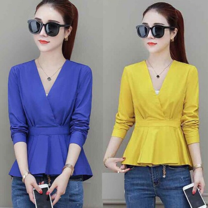 Áo kiểu nữ dáng peplum cổ tim mặc đi làm, đi tiệc - có nhiều size và màu kết hợp cùng chân váy, quần tây, quần jeans