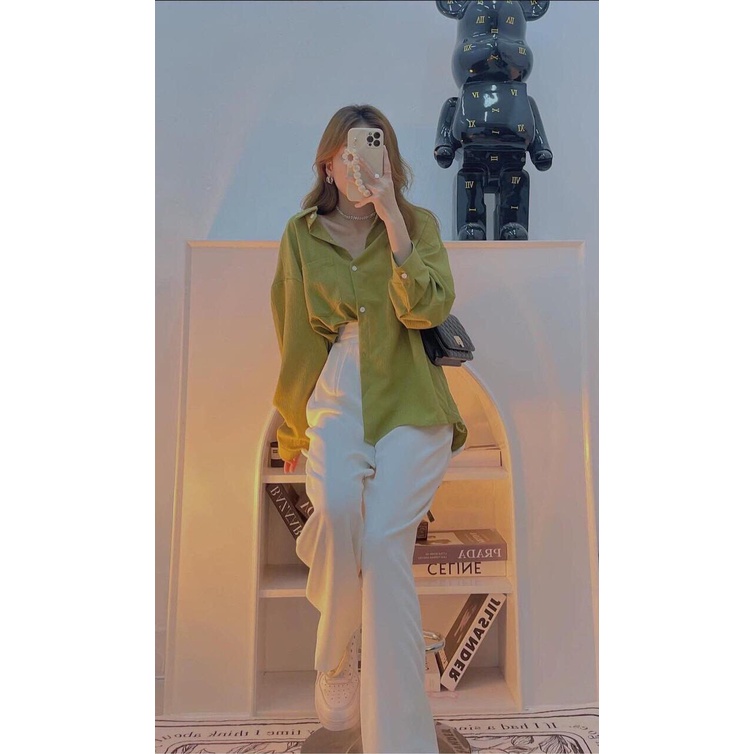 ( Sale Hót) Áo sơ mi xanh bơ From rộng Tay dài Phong CÁCH Trẻ Trung - ZADOLA FASHION