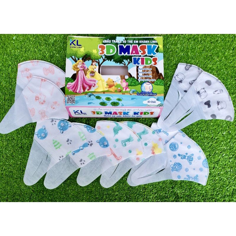 Hộp 50 cái khẩu trang y tế 3D mask cho bé 2 - 8 tuổi cao cấp khánh Linh mix mẫu