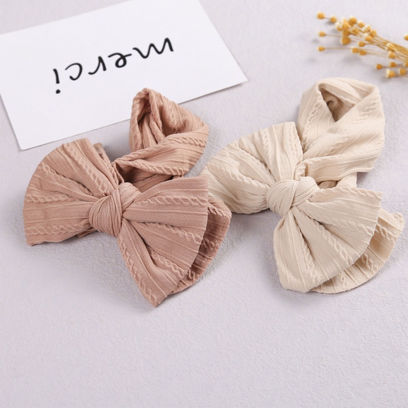Băng Đô Đan Sợi Nylon Co Giãn Đính Nơ Dễ Thương Cho Bé Gái
