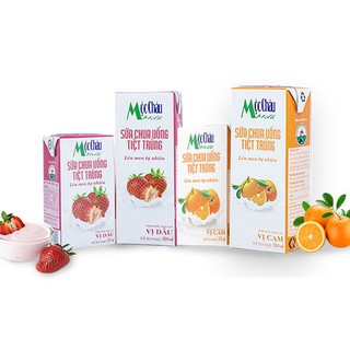 LỐC 4 HỘP SỮA CHUA UỐNG TIỆT TRÙNG MỘC CHÂU VỊ DÂU<CAM 110ML