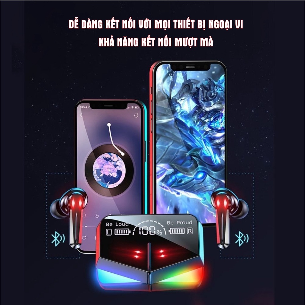 Tai nghe bluetooth gaming monster 5TECH không dây giảm tiếng ồn,âm thanh HIFI,màn hình led RGB tráng gương,chế độ kép