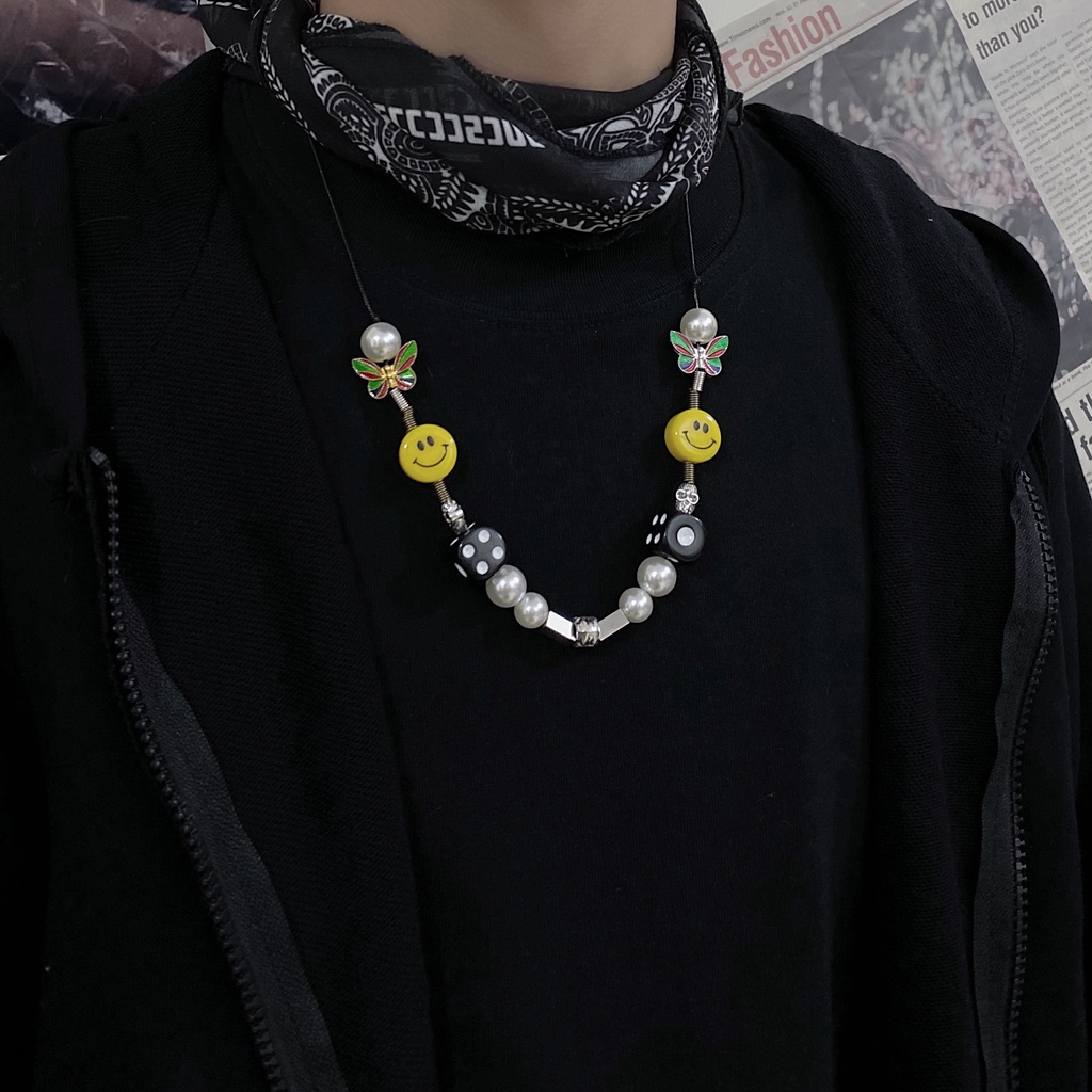 Bộ 2 Vòng cổ Hình Đầu Lâu/ Bướm/ Mặt Cười Bằng Thép Không Gỉ Phong Cách Hip hop Thời Trang Cho Nam Và Nữ