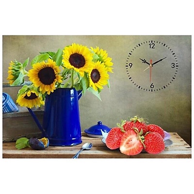 Tranh đính đá đồng hồ bình hoa KT:79x55cm,tranh gắn đá chưa gắn.