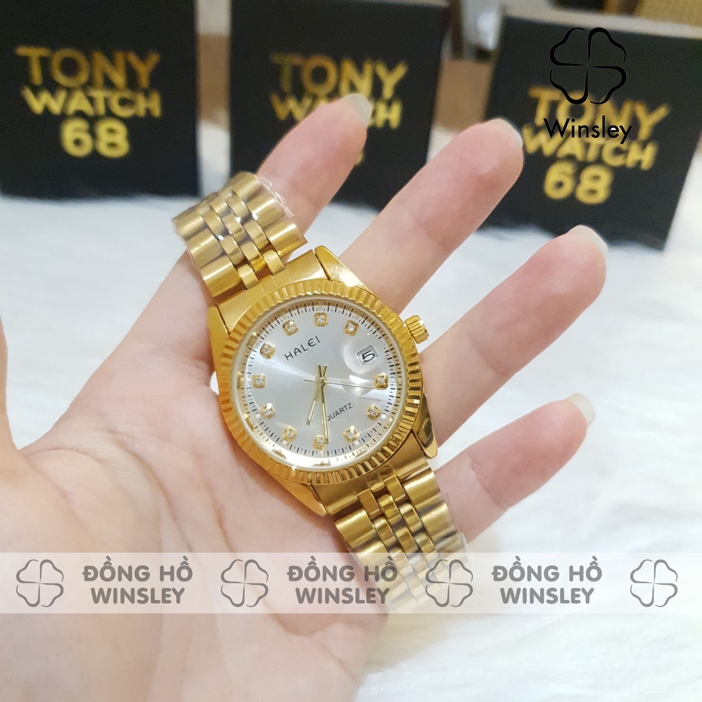 Đồng hồ đôi Halei nam nữ dây kim loại chính hãng đẹp rẻ chống nước dây thép nhỏ