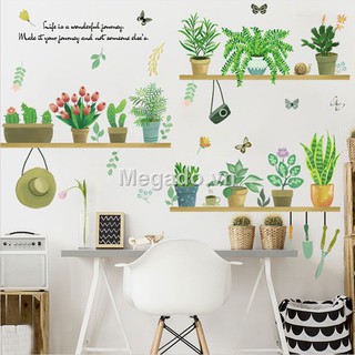 Decal chậu cây xanh dán tường A142
