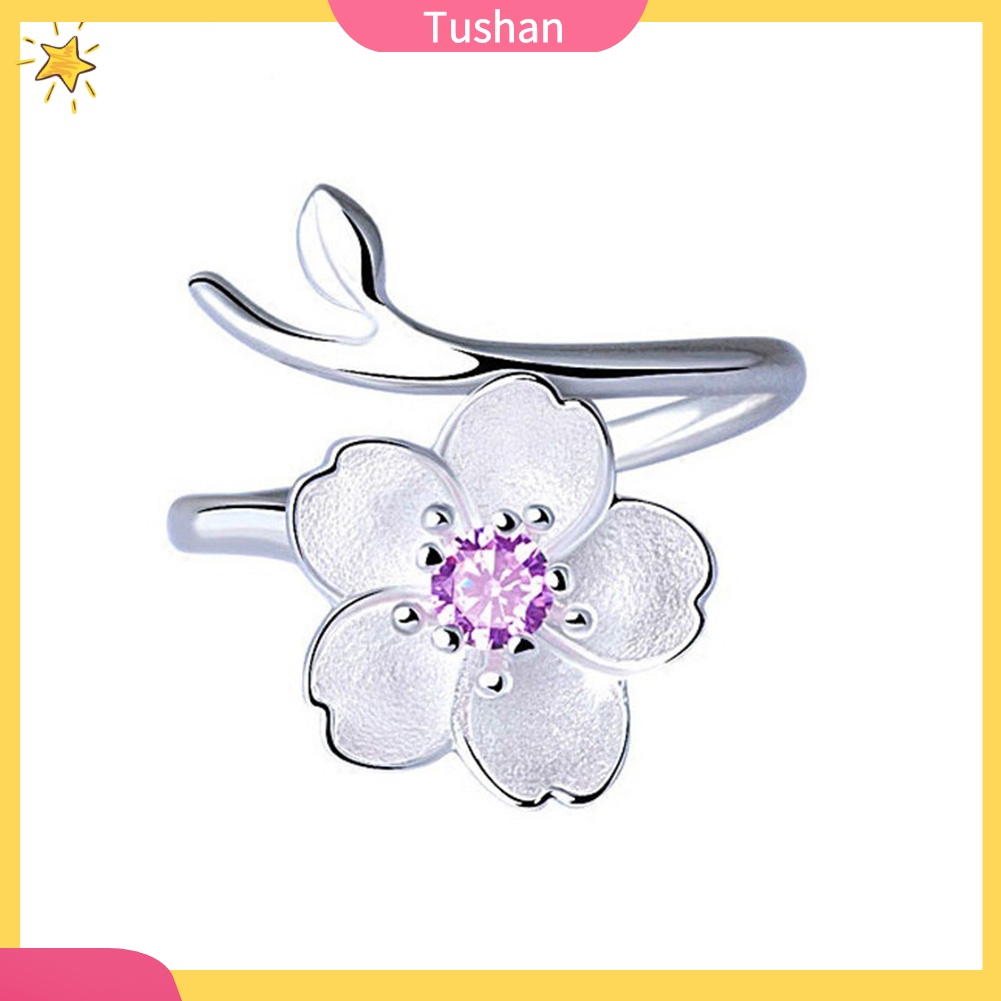 Nhẫn Hở Mạ Bạc 925 Hình Hoa Anh Đào Xinh Xắn