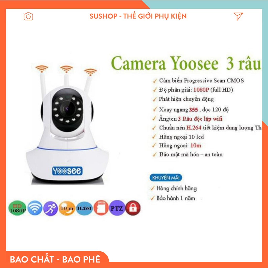 [BH 6 THÁNG] Camera WIFI Yoosee HD720P 3 Anten 720HD Siêu Nét 2019 ( Chưa bao gồm thẻ nhớ)