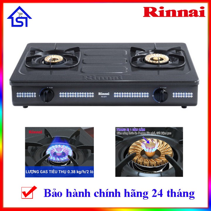 Bếp Gas Đôi Rinnai RV-377N , Siêu Tiết Kiệm Gas - Chén Đồng Có Đầu Hâm
