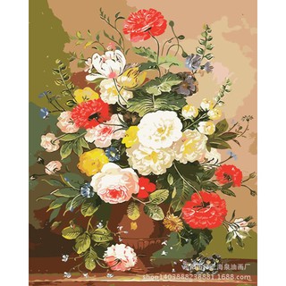 Tranh sơn dầu số hóa tự tô màu theo số có khung - [450] BÌNH HOA TRÀ (40*50)
