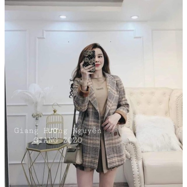 Áo dạ kẻ 4 cúc cao cấp, phong cách hàn quốc