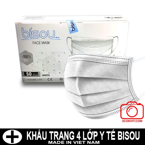 Hộp 50 khẩu trang y tế 4 lớp kháng khuẩn Bisou