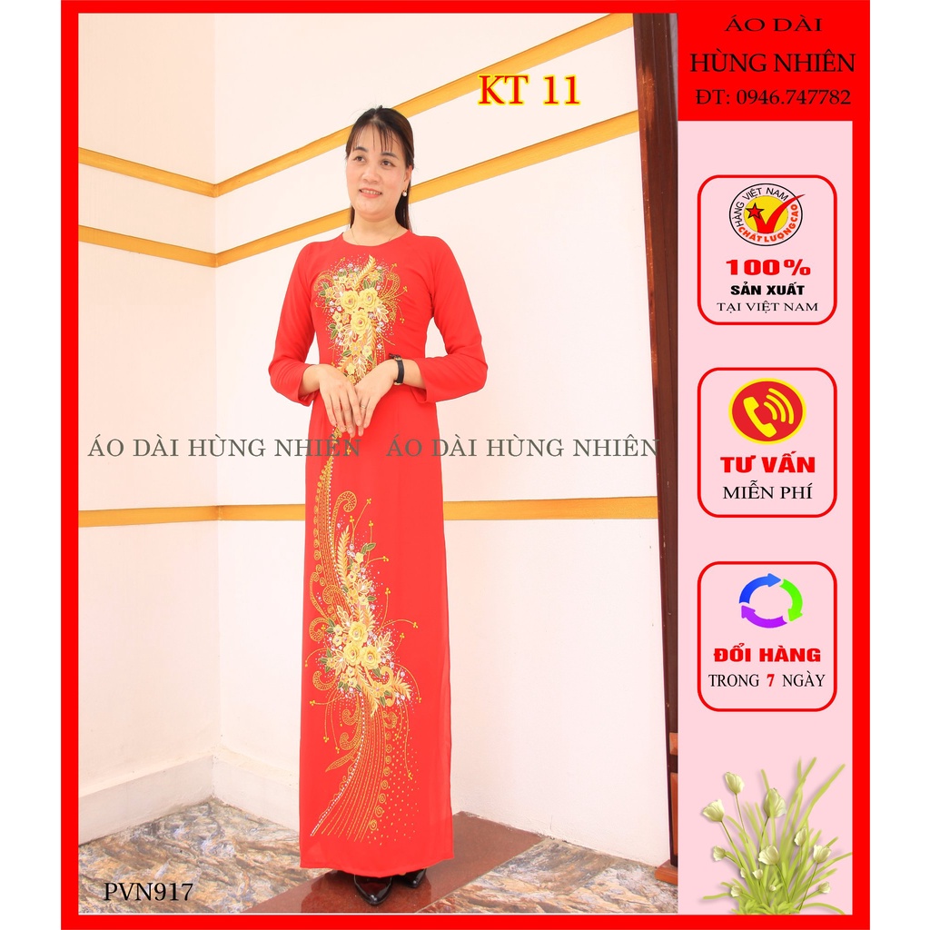 Áo dài trung niên kim tuyến tằm thêu KT11 đỏ tươi