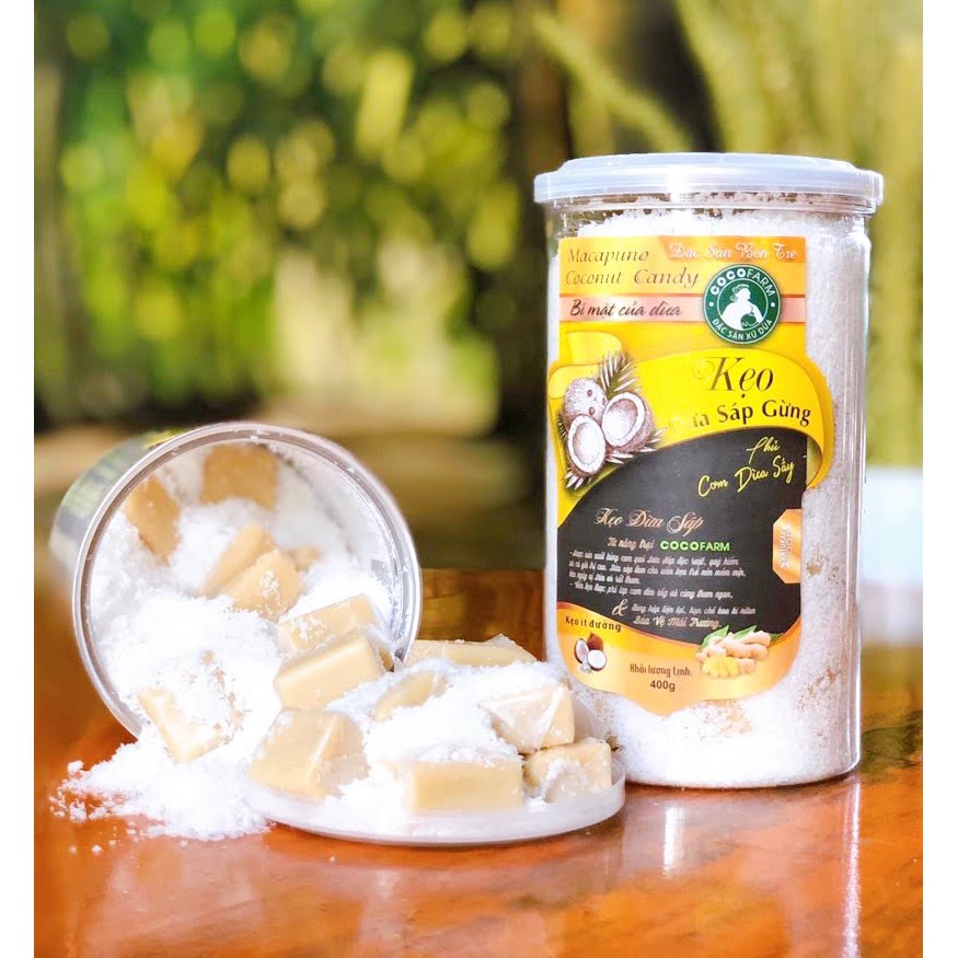 Kẹo Dừa Sáp Phủ Cơm Dừa Sấy vị Gừng 400g Cocofarm