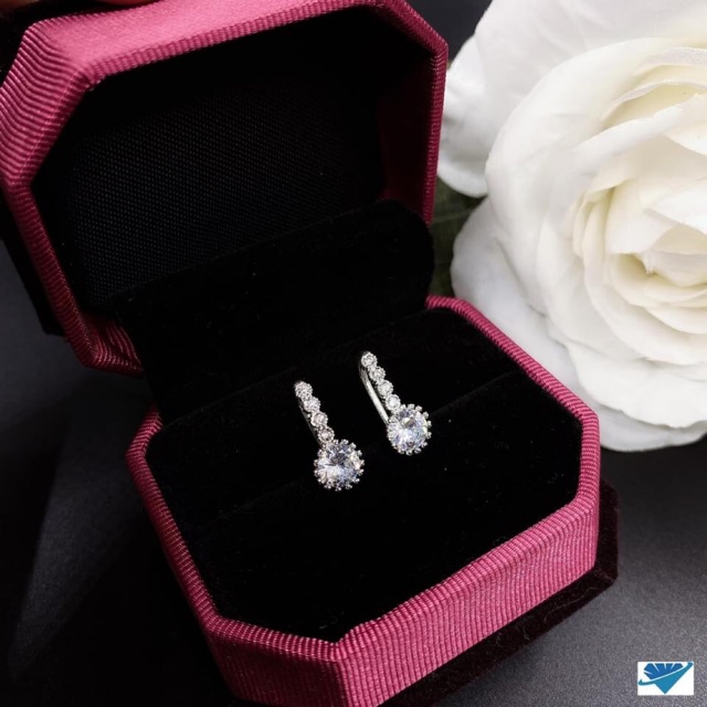 BÔNG TAI BẠC MẶT ĐÁ TRẮNG CAO CẤP CHO NỮ