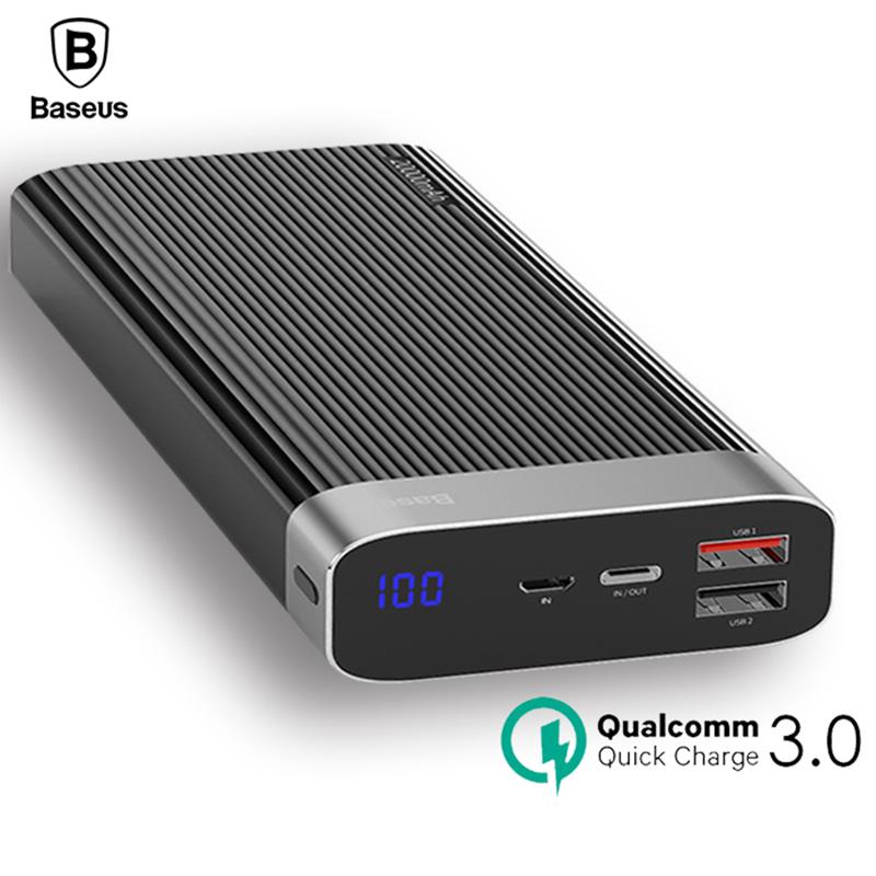 Baseus 3.0 mah quick charge 20000 power bank led display dual usb type c pd fast charge external battery pack powerbank