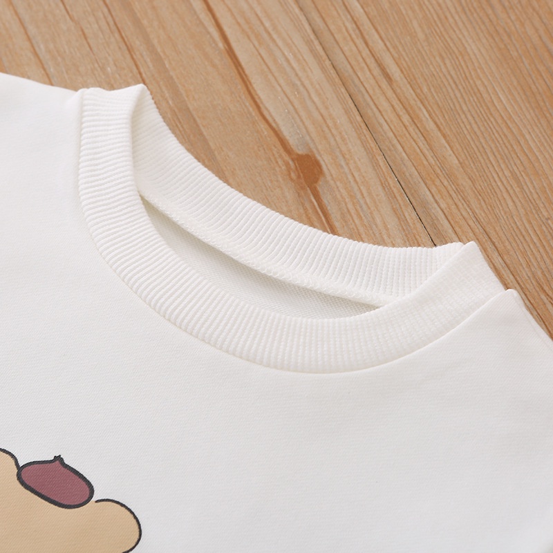 Bộ Áo Liền Quần Dài Tay Vải Cotton Mềm In Hình Gấu Dễ Thương Cho Bé