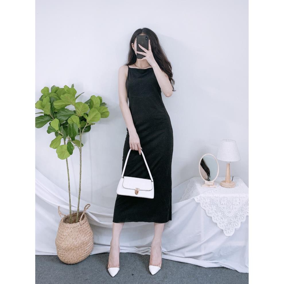 Đầm Hai Dây Hở Lưng PEONYB Nữ [FREESHIP] 🌸 Váy midi 2s body dáng ôm màu đen trơn thiết kế sexy Ulzzang HOT 🌸 Đẹp ❗