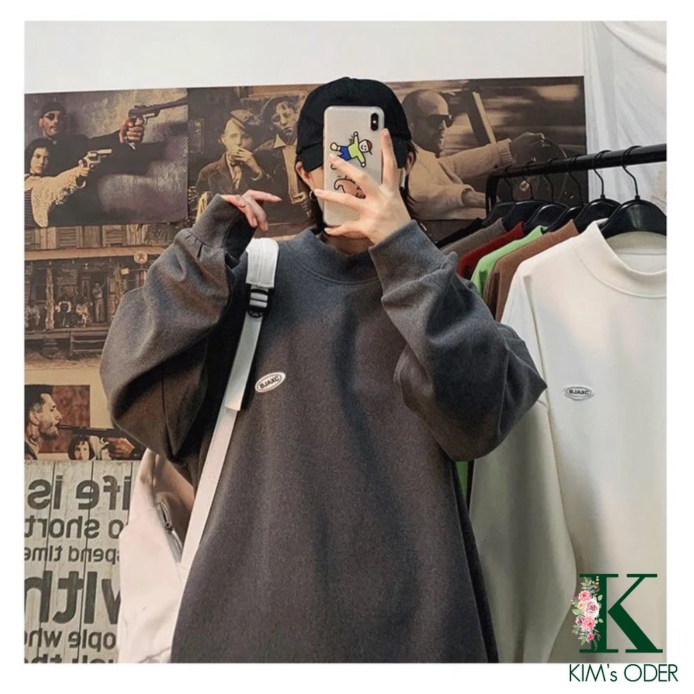 Áo Sweater Unisex nỉ thu đông phong cách Hàn Quốc cổ tròn dài tay nam nữ màu đen trắng nâu xám xanh chất liệu nỉ bông | BigBuy360 - bigbuy360.vn