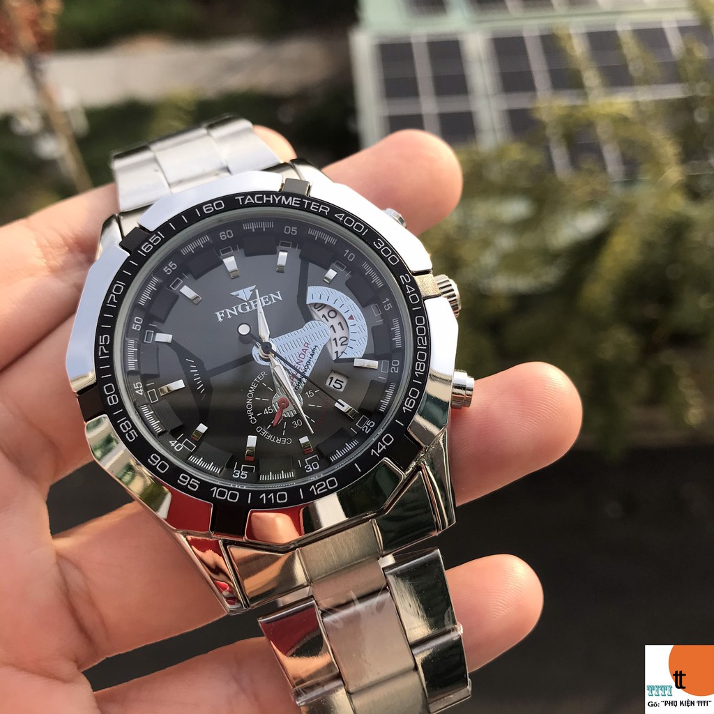 Đồng Hồ Nam FNGEEN Mặt Tráng Sapphire Lịch Ngày Dây Thép Đúc Đặc Chính Hãng ( Mã: FN31)