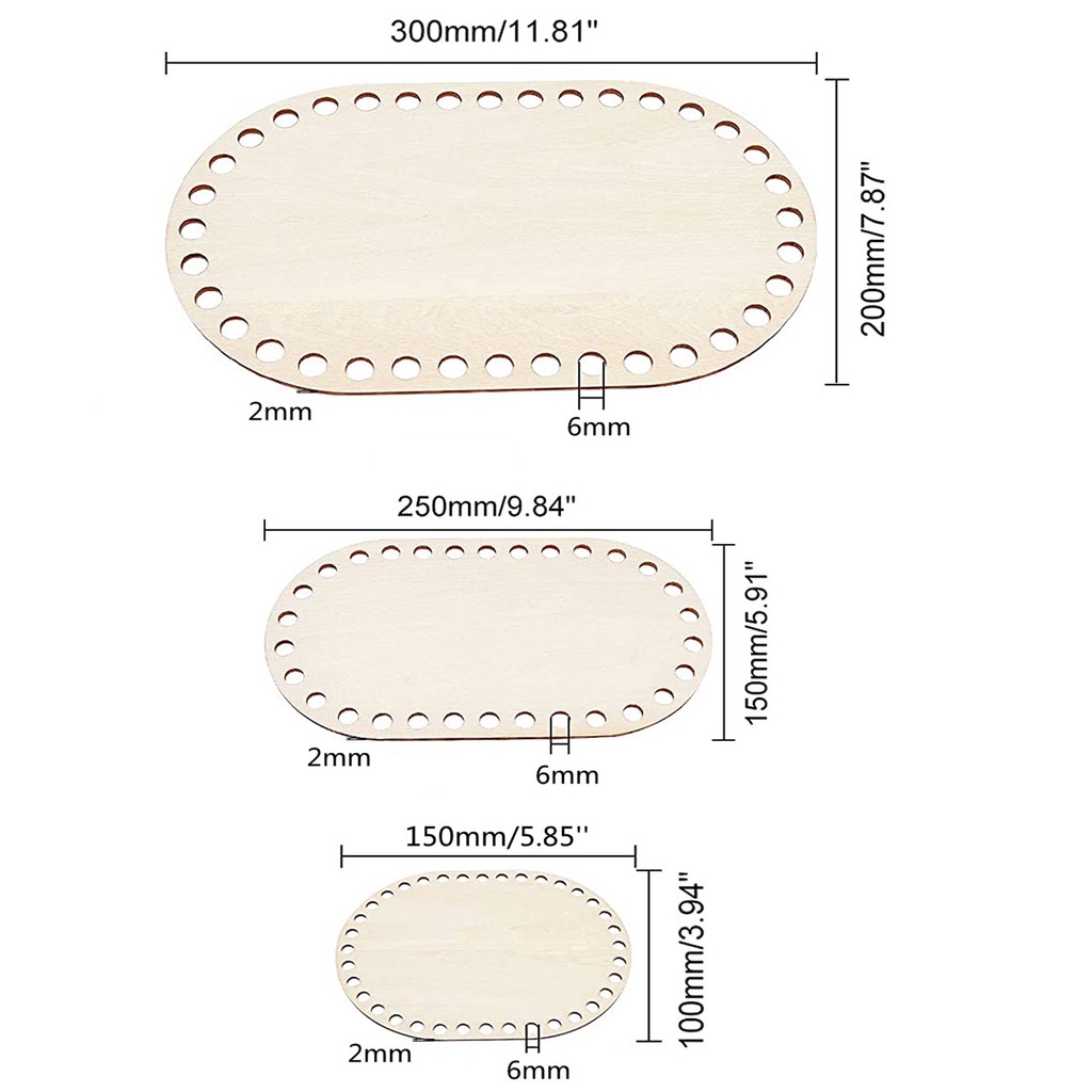 Set 3 Đế Gỗ Hình Oval Dùng Để Đan Móc Thủ Công