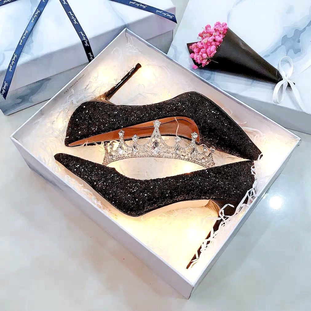 Giày Cao Gót Mũi Nhọn Đính Đá Pha Lê Lấp Lánh Thời Trang Xuân Thu 2021 Cho Nữ